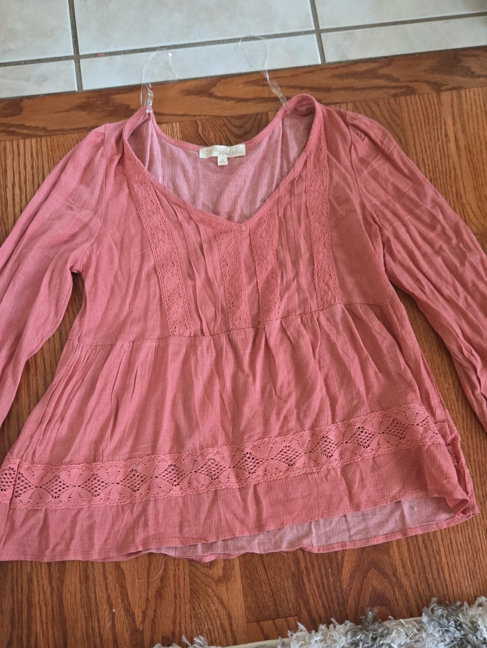 Rewind Dusty Rose Lace-Trim V-Neck Peplum Top